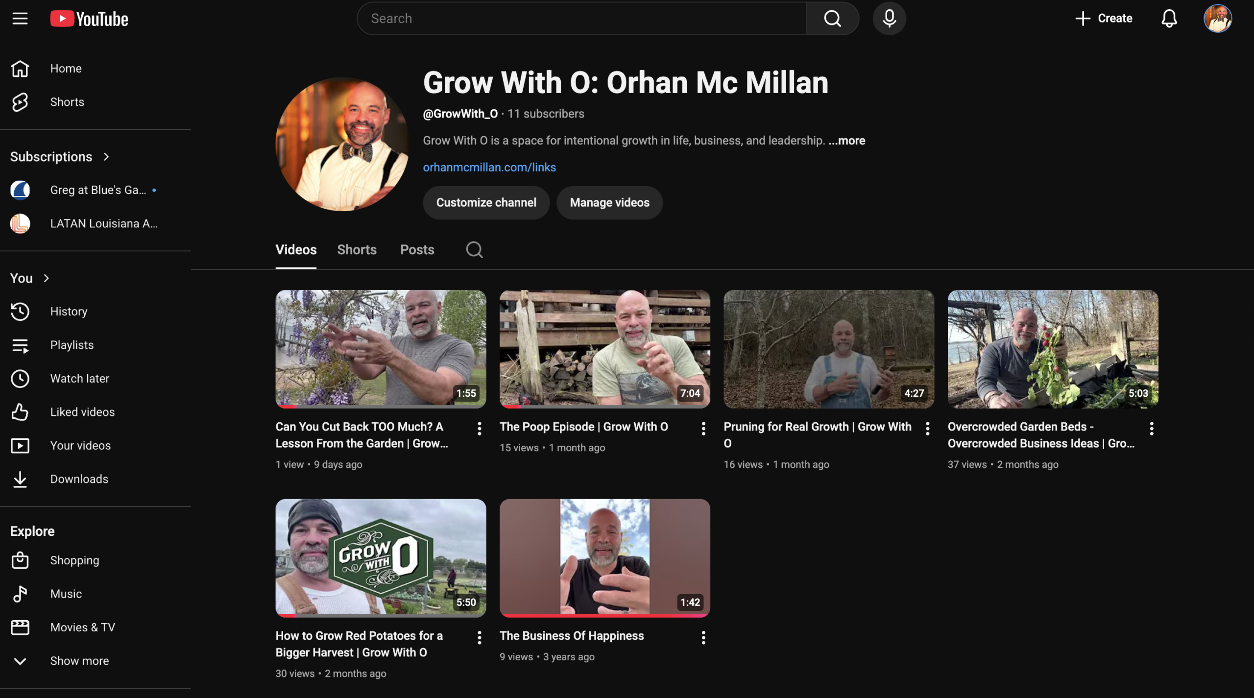 Grow With O YouTube Page